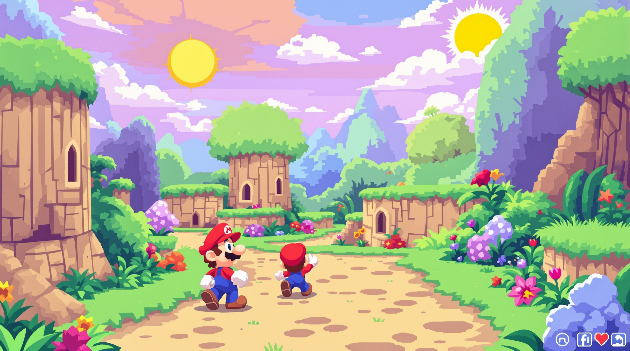 une scène de jeu vidéo avec mario et luigi