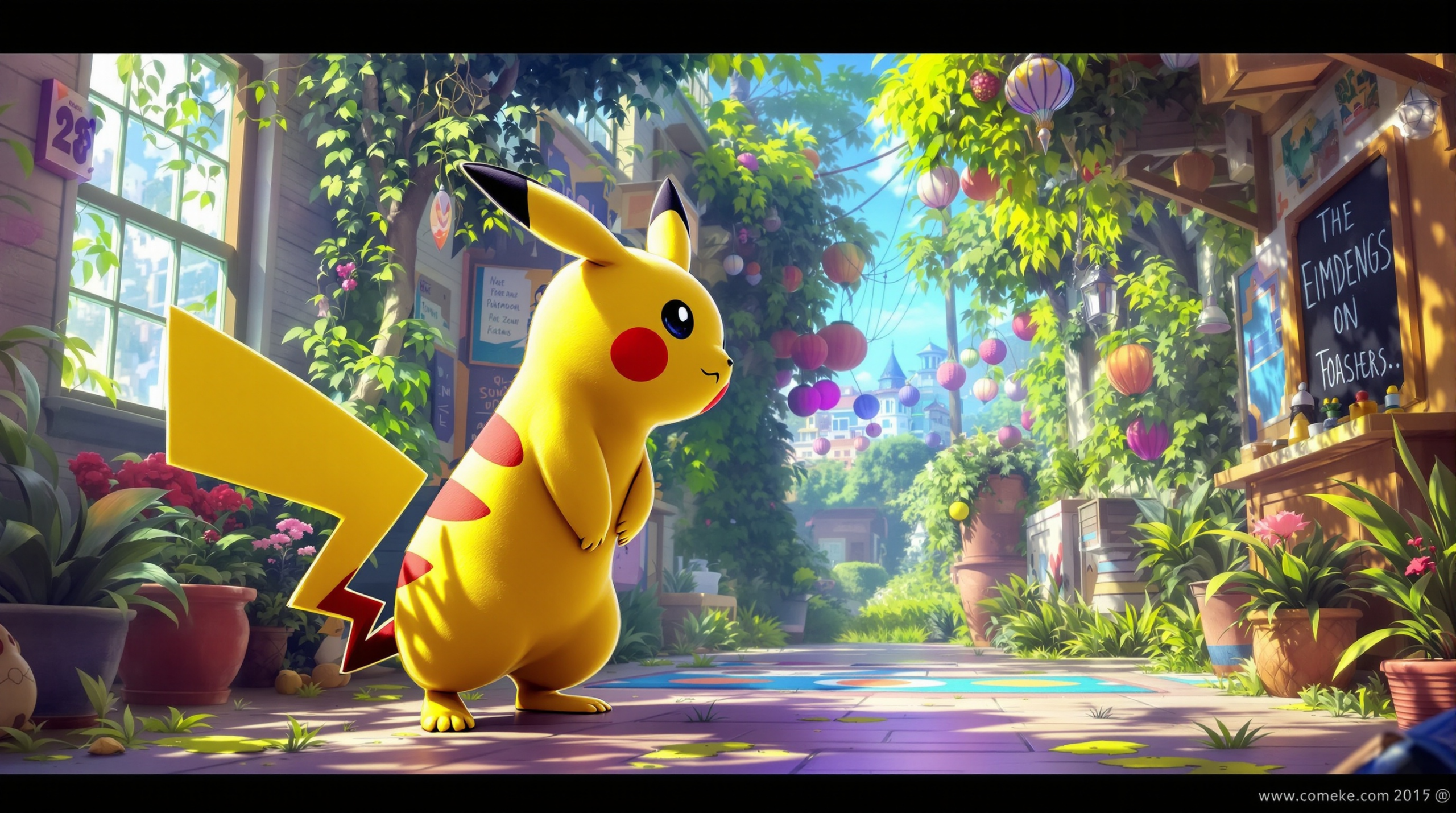 un pikachu se tient devant un bâtiment